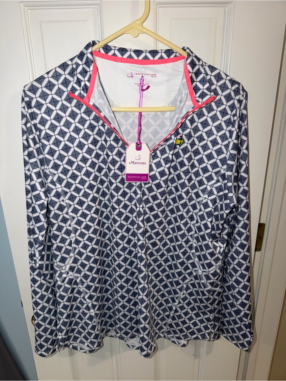 Masters Tournament Magnolia Lane Tech Womens 1/4 Zip Pullover White/Navy, XL